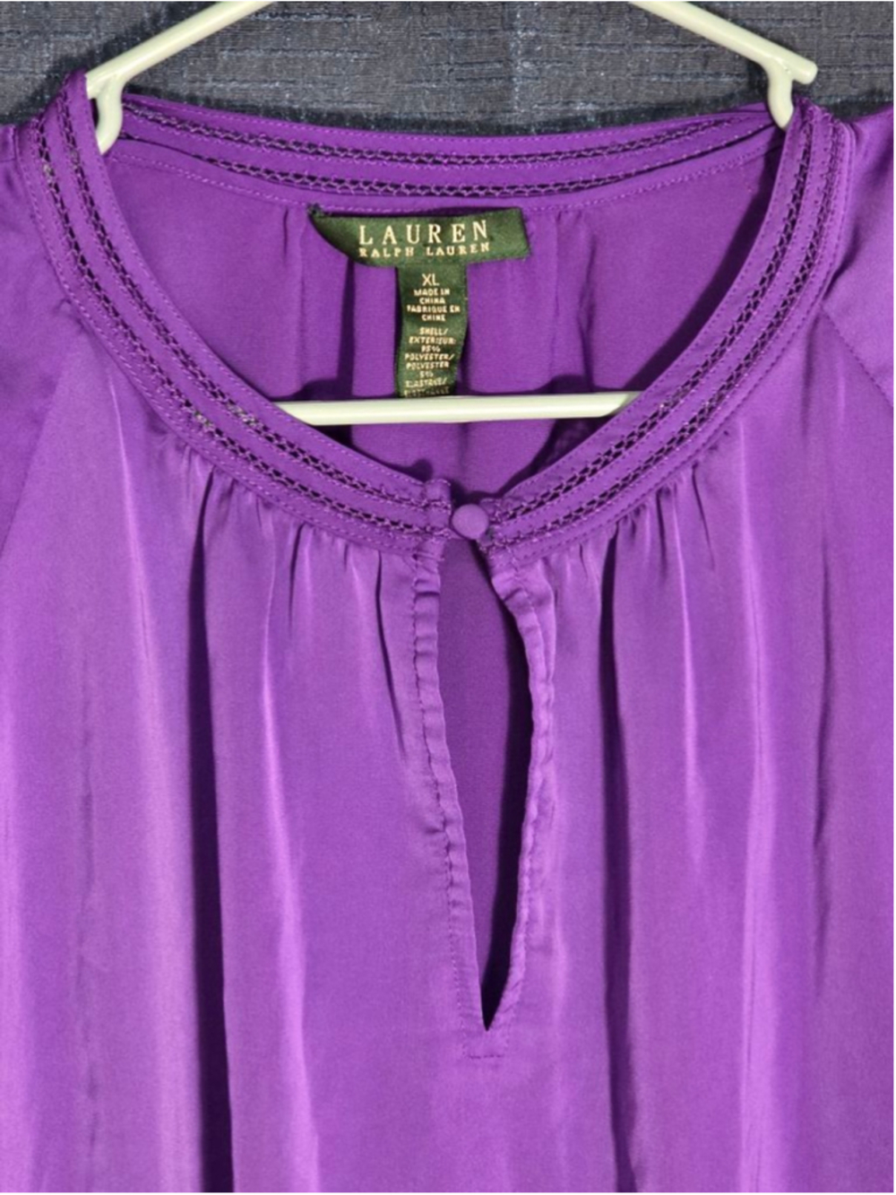 Women's Lauren Ralph Lauren Purple Blouse XL Fancy Lace Details - Picture 2 of 6
